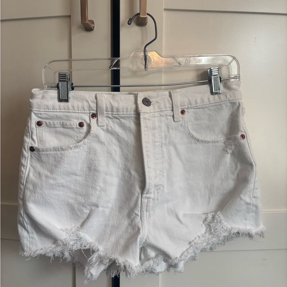 Abercrombie and Fitch Mom Shorts High-Rise Distressed White Denim Shorts Casual